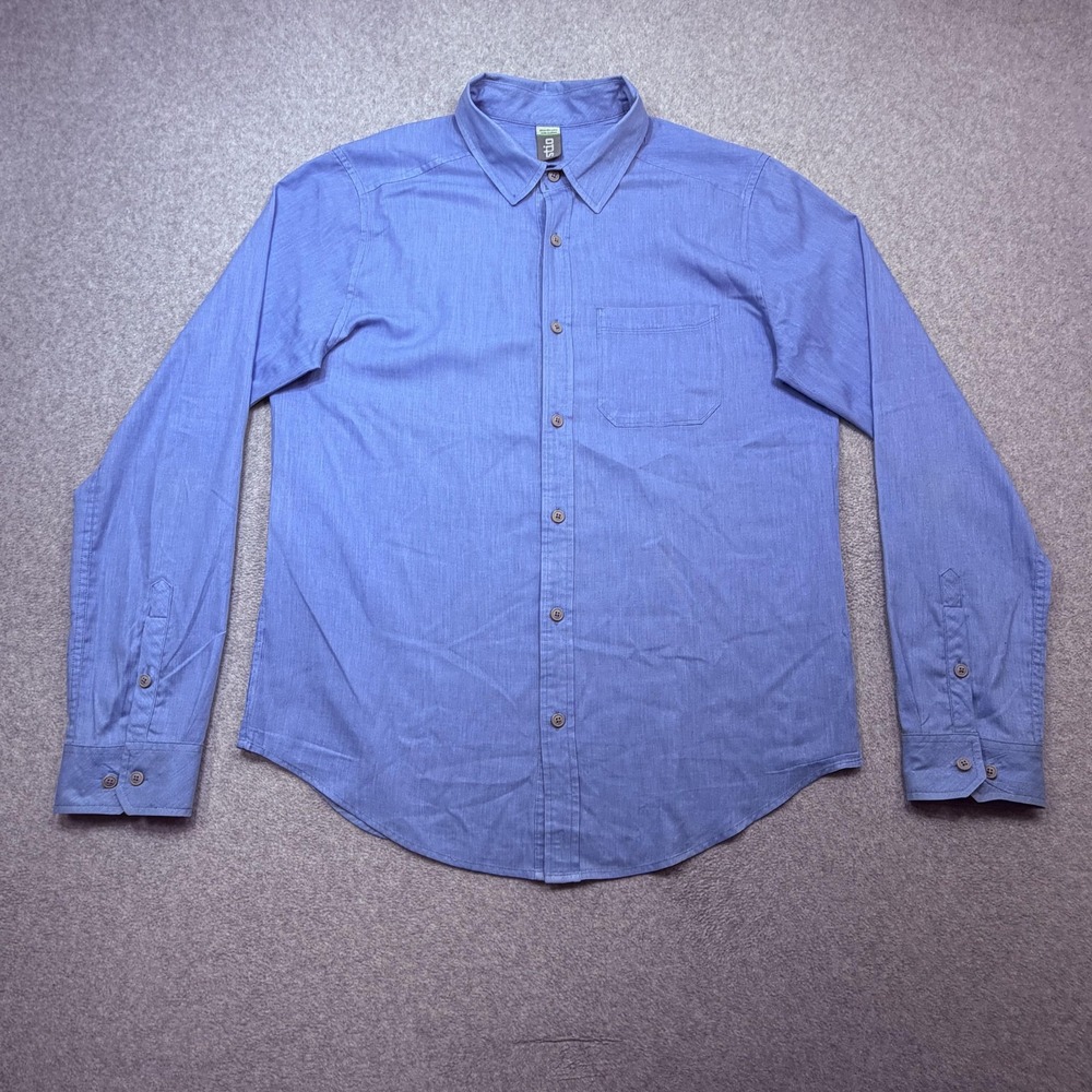 Stio Shirt Mens Medium Blue Long Sleeve Button Front Solid Casual Outdoor 2537